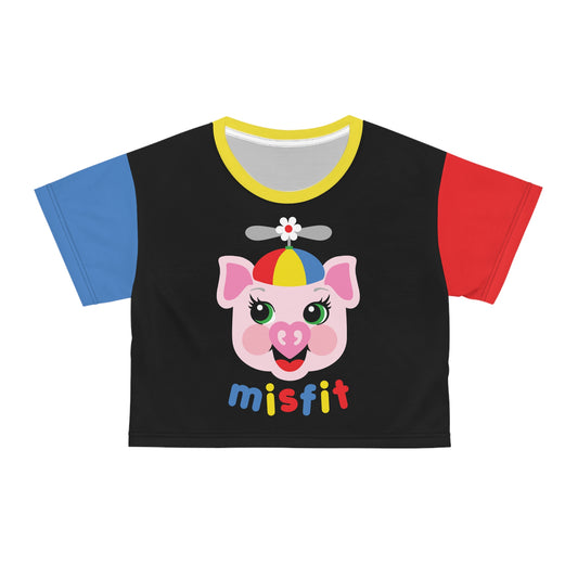 Misfit Piggy Cropped Colorblocked Tee