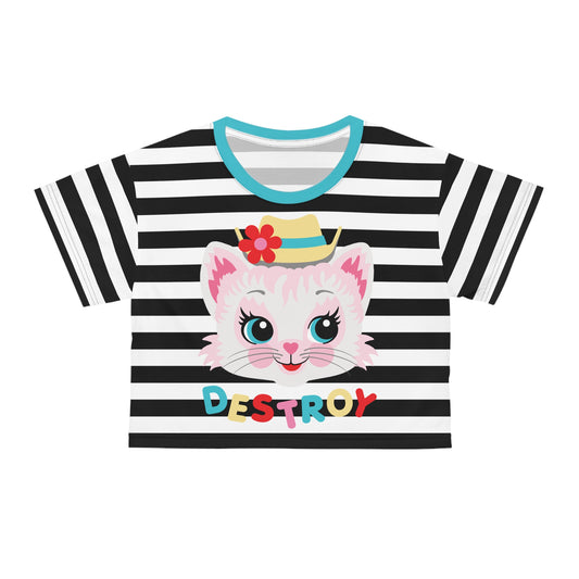 Destroy Kitty Cropped Striped Tee