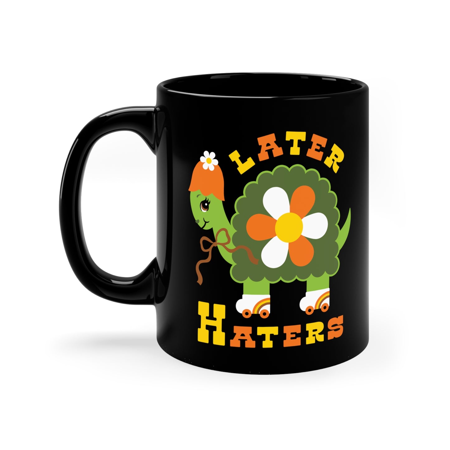 Retro Turtle Later Haters Black Ceramic Mug