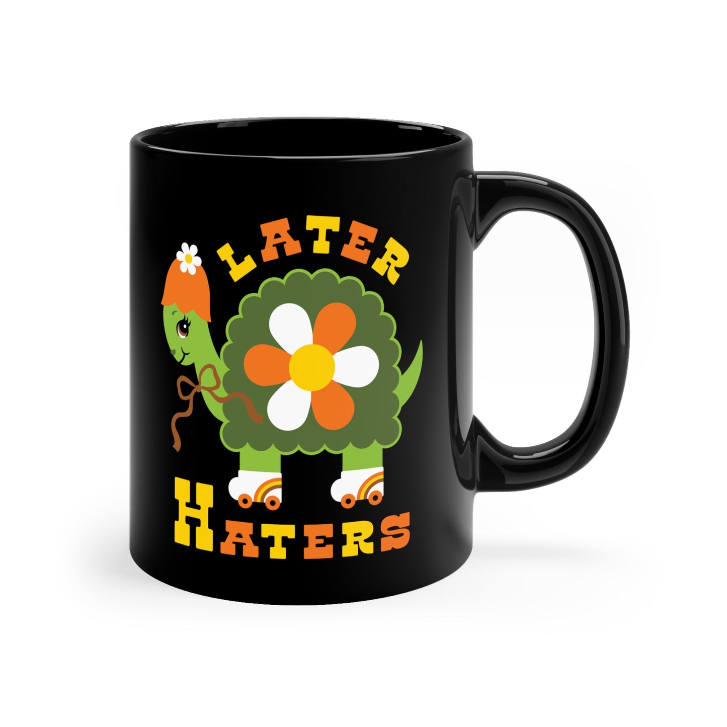 Retro Turtle Later Haters Black Ceramic Mug