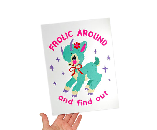 Cute Retro Goat Frolic Around and Find Out Risograph Art Print