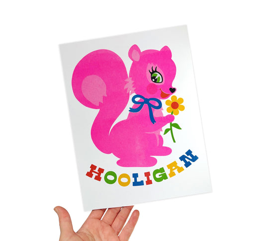 Cute Retro Hooligan Squirrel Risograph Art Print