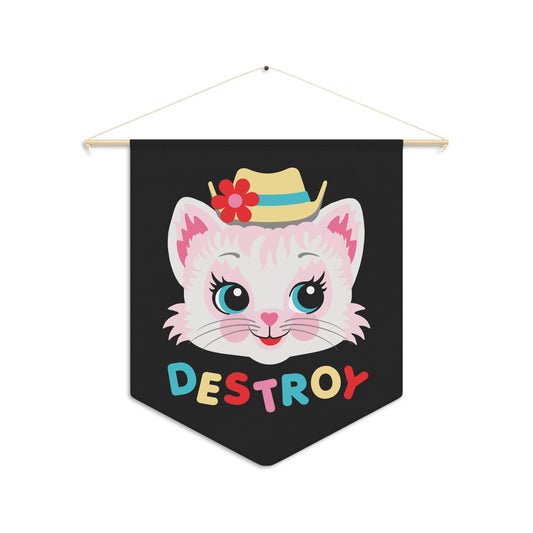 Cute Kitty Destroy Pennant Wall Hanging