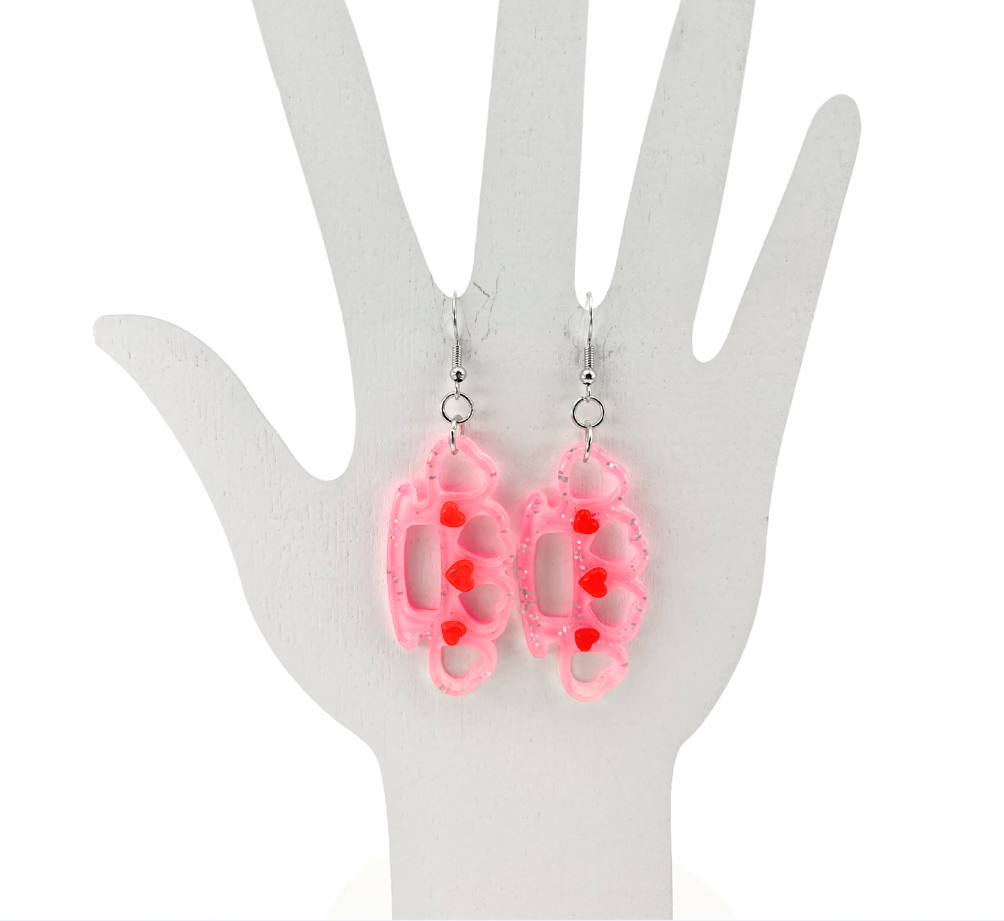 Brass Knuckles and Hearts Glitter Earrings