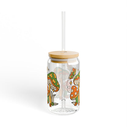 Retro Mushrooms Sipper Drinking Glass