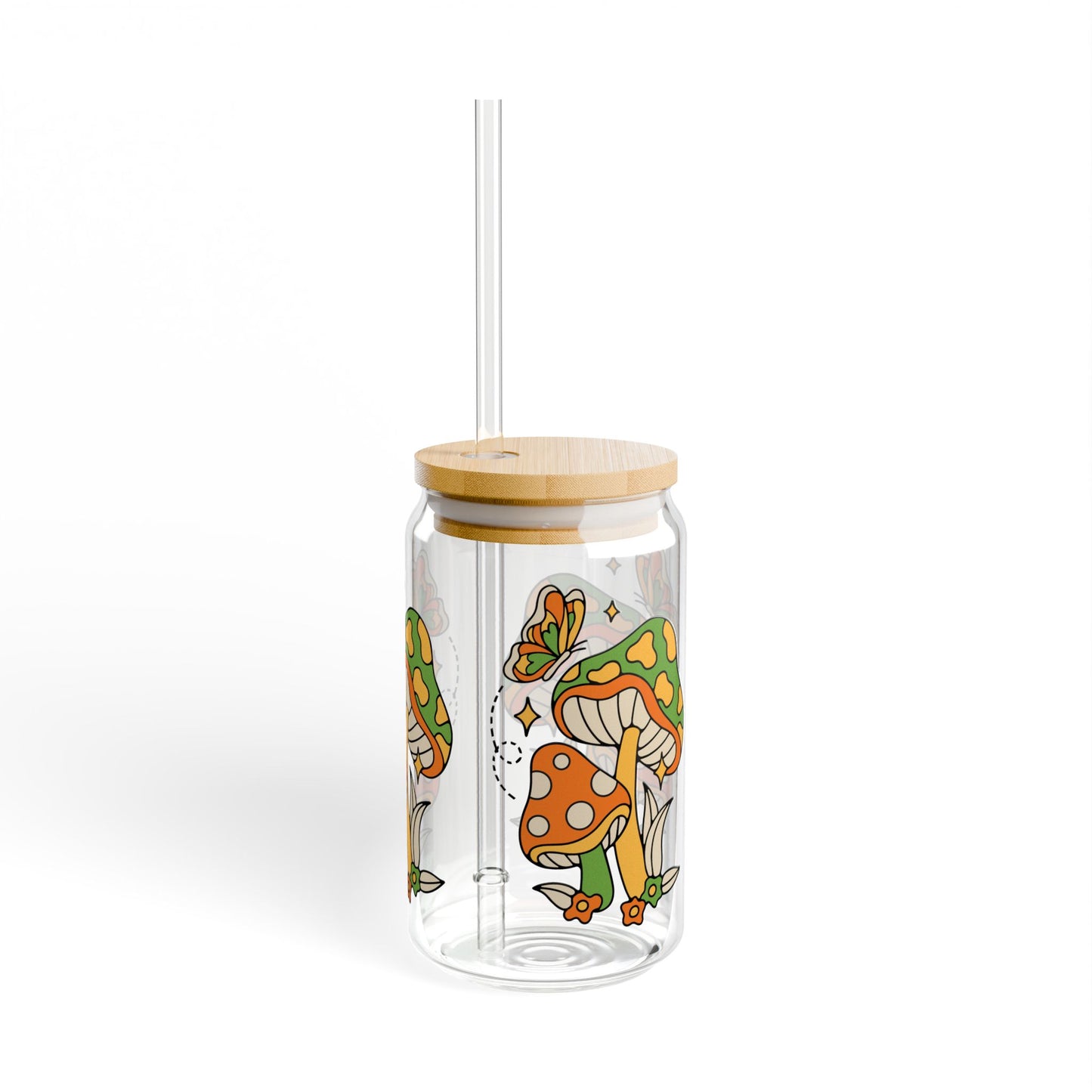 Retro Mushrooms Sipper Drinking Glass