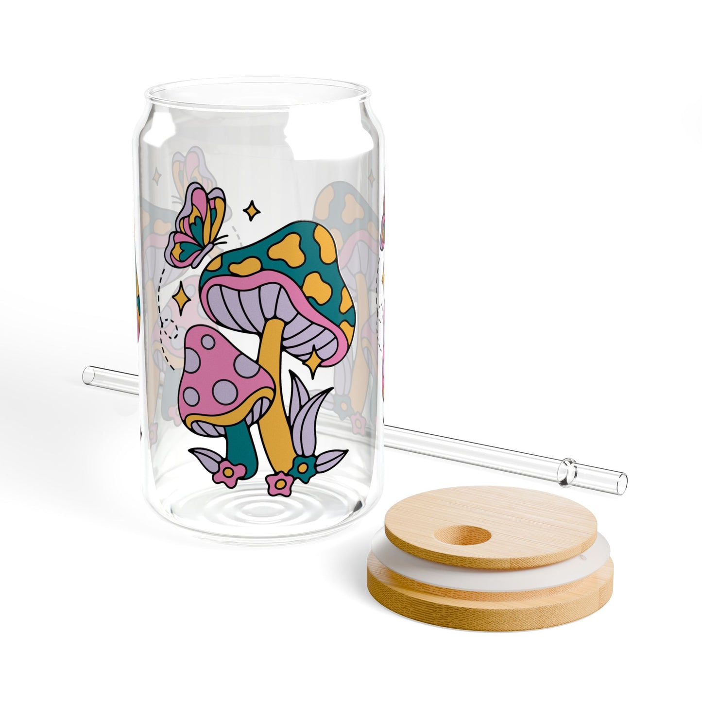 Retro Mushrooms Sipper Drinking Glass