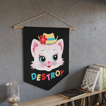 Cute Kitty Destroy Pennant Wall Hanging