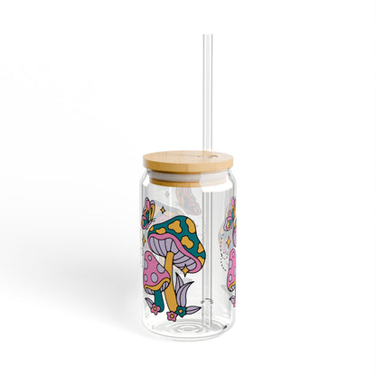 Retro Mushrooms Sipper Drinking Glass