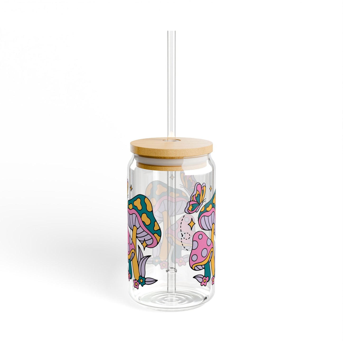 Retro Mushrooms Sipper Drinking Glass