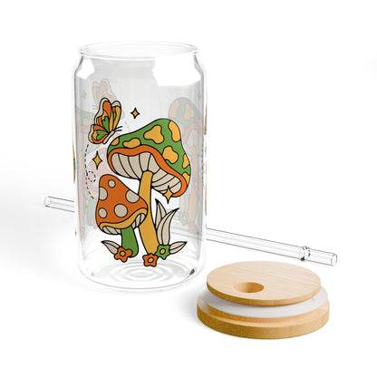 Retro Mushrooms Sipper Drinking Glass