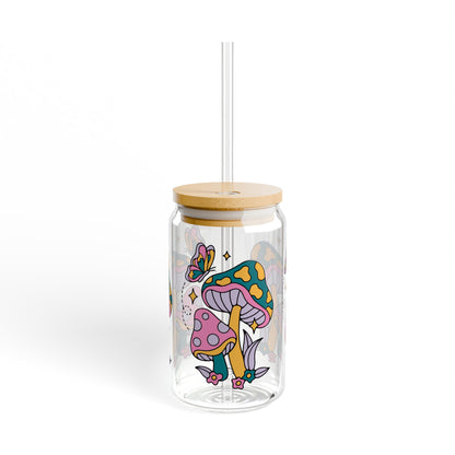 Retro Mushrooms Sipper Drinking Glass