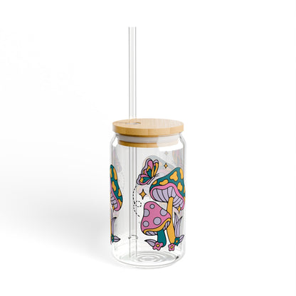 Retro Mushrooms Sipper Drinking Glass